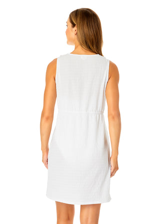 Women's V Neck Dress With Drawstring Waist Detail Cover Up