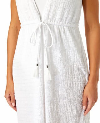 Women's V Neck Dress With Drawstring Waist Detail Cover Up