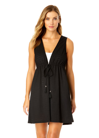 Women's V Neck Dress With Drawstring Waist Detail Cover Up