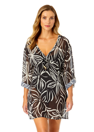 Women's V Neck Roll Tab Sleeve Pocket Dress Cover Up