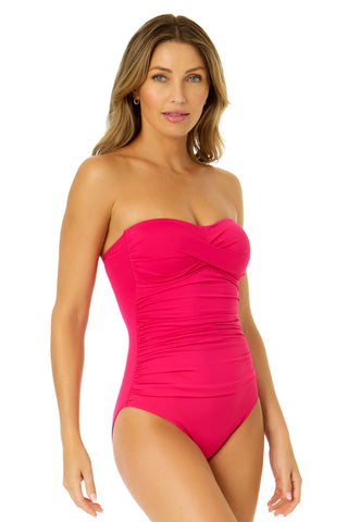 Women's Live In Color Twist Front Shirred One Piece Swimsuit