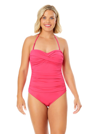 Women's Live In Color Twist Front Shirred One Piece Swimsuit