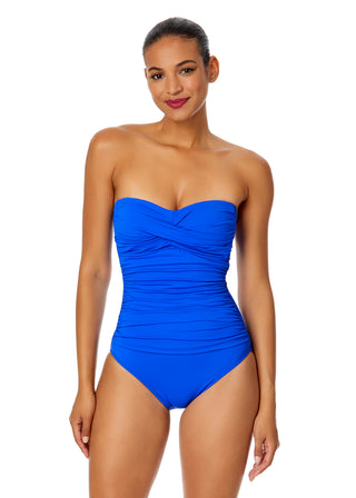 Women's Live In Color Twist Front Shirred One Piece Swimsuit