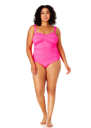 Women's Plus Size Live In Color Twist Front Shirred One Piece Swimsuit