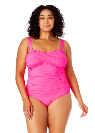 Women's Plus Size Live In Color Twist Front Shirred One Piece Swimsuit