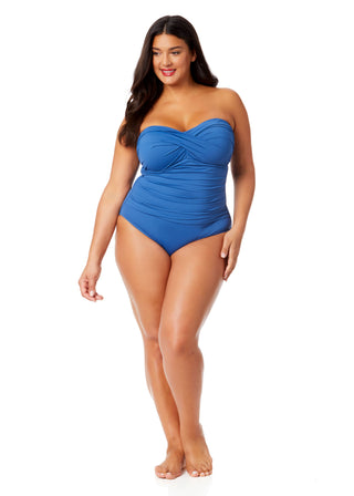 Women's Plus Live In Color Twist Front Shirred One Piece Swimsuit