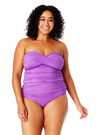 Women's Plus Size Live In Color Twist Front Bandeaukini Swim Top