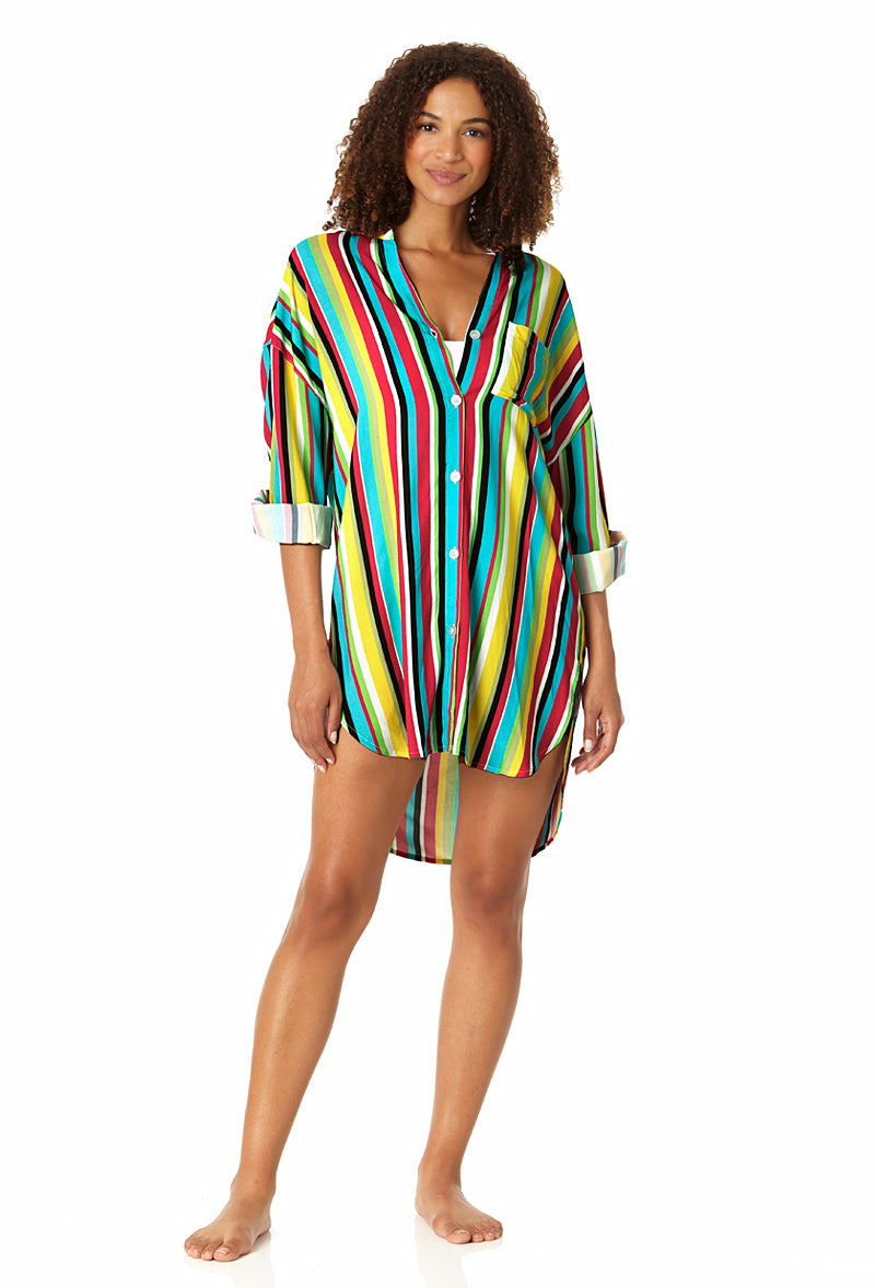 Button Down Shirt Swimsuit Cover Up in Stripe Anne Cole