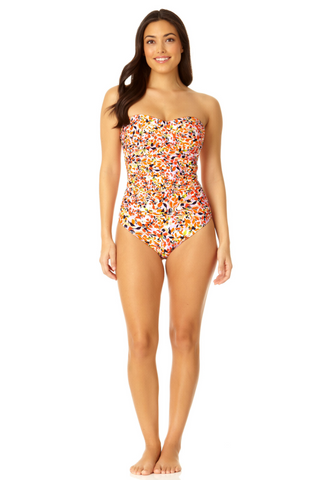 SMOCKING Bandeau One-piece Swimsuit - Ditsy floral