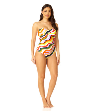 NEW Yellow And Striped Plus Size One Piece Swimsuit Size 1X