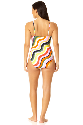 Easy Breezy Stripe Shirred Lingerie Maillot One Piece Swimsuit