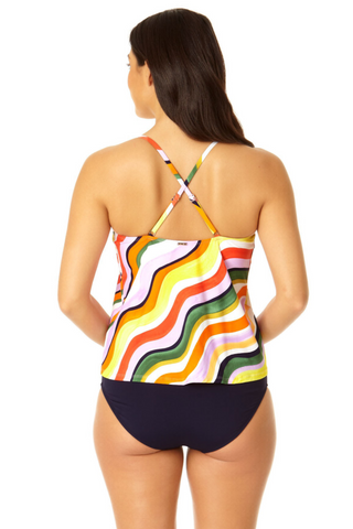 OmicGot Women's Halter V Neck Tankini Top with Skirted Bottom Swimsuit  Set(S-XXXL)