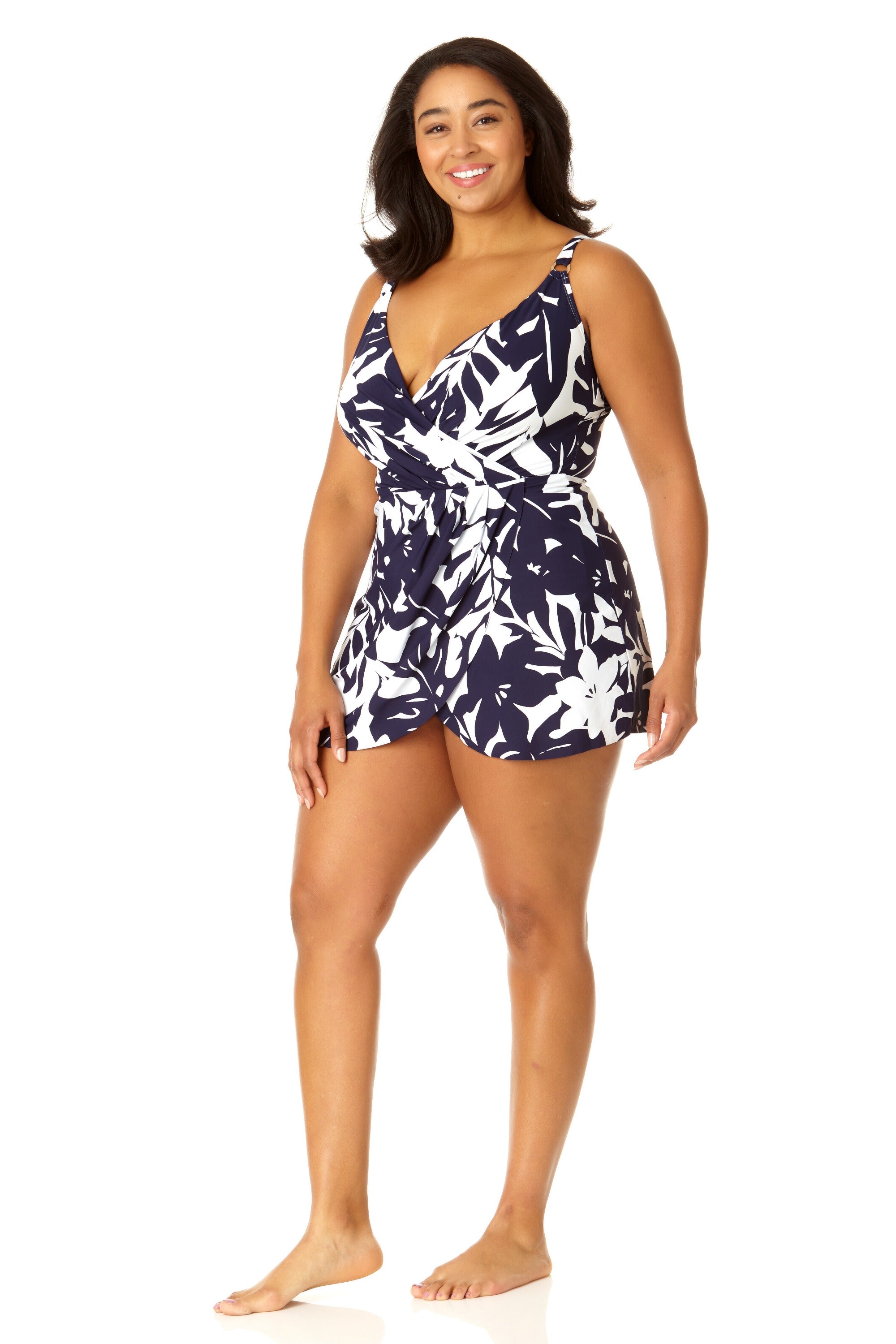 Plus Size Swim Dress With Skirted Bottom in Palm Anne Cole Plus