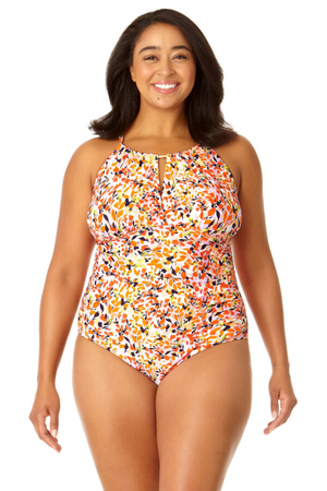 Anne Cole Plunge Mesh One Piece Plus Size Swimsuit 23PO03501