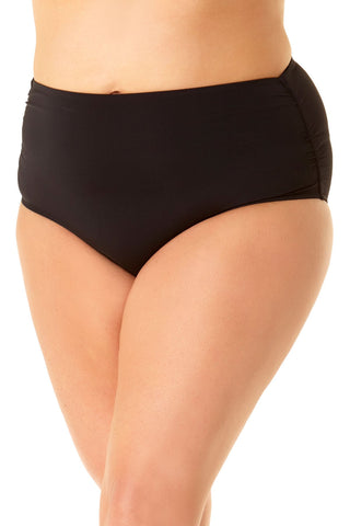 Sexy Dance Ladies Bikini Bottom Tummy Control Swimsuit High Waist Soft Swim  Shorts Solid Color Seaside Black M 
