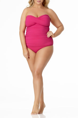 Anne Cole Berry Plus Size Twist-Front Strapless Tankini Swim Top
