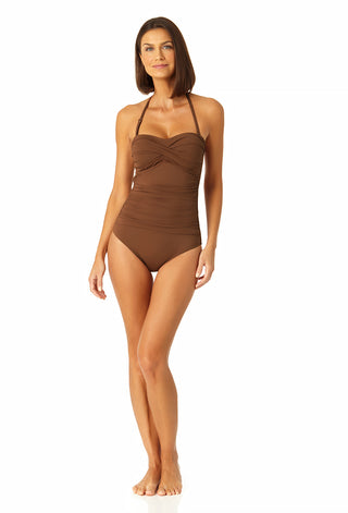 Women's Twist-Front Plunge One Piece Swimsuit - Shade & Shore™ Brown L