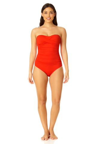 Red strapless best sale one piece swimsuit