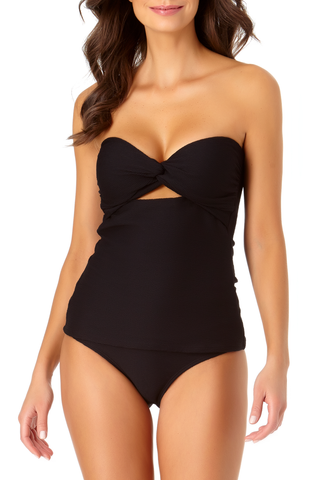 Anne Cole - Textured Twist Front Bandeau Tankini Top With Cutout